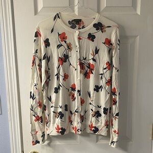 Ann Taylor Cream Floral Button Down cardigan